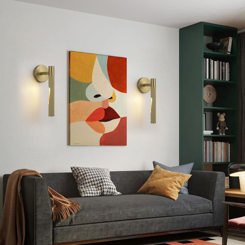 Mid-Century 1-Light Gold Wall Sconce - H13.4" × W4.7" × D5.5"