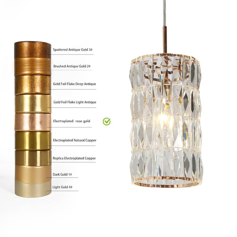 Modern Glam 1-Light Crystal Drum Island Pendant Rose Gold Island Lights for Dining Room - D7.9" x H73.7" Max