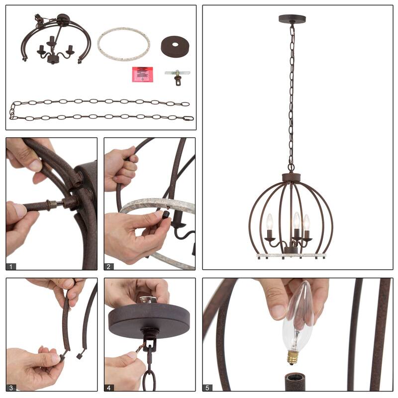Farmhouse 3-Light Lantern Chandelier Rustic Pendant for Kithcen Island Foyer - 15'' L x 15'' W x 16.5'' H