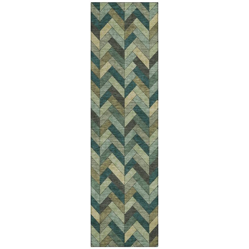 Machine Washable Indoor/ Outdoor Modern Chevron Chantille Rug