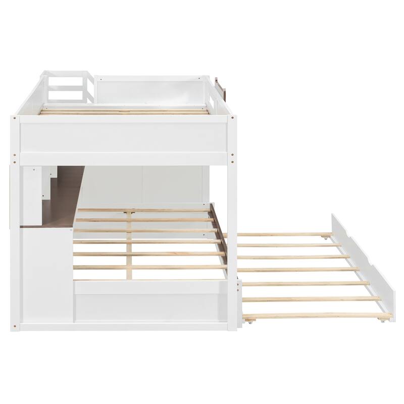 Roomfitters Full Over Full Bunk Bed with Twin Trundle, Storage Staircase & LED Lighting, Functional Space Saving Sleeper