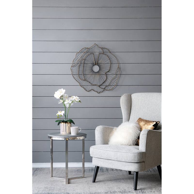 Set of 3 Metal Floral Wall Sculptures - Transitional Style for Entryway & Hallway - Chalk/Gold