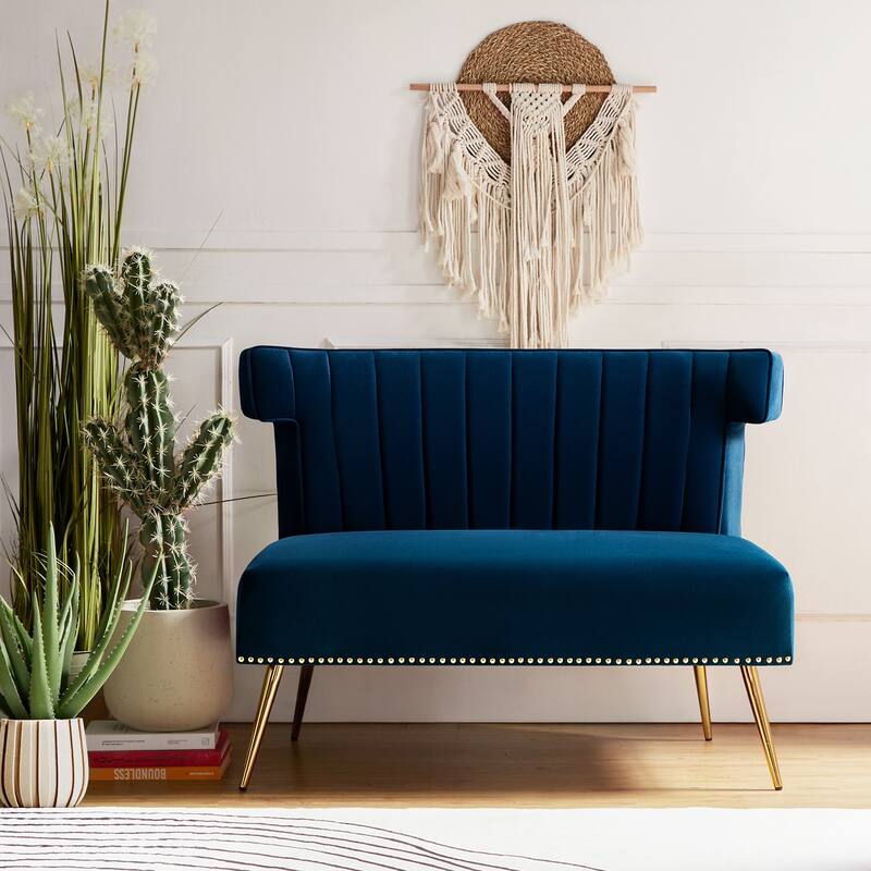 Aeneas 46"in. Modern Velvet Wingback Tufted Nailhead Trim Loveseat with Metal Adjustable Legs by HULALA HOME