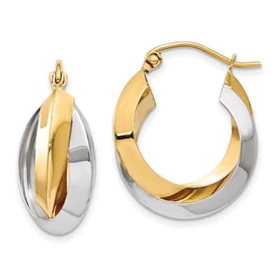 Curata 14k Two Tone Hinged Post White Gold Polished Knife Edge Double Hoop Earrings - 18.45x7.23mm