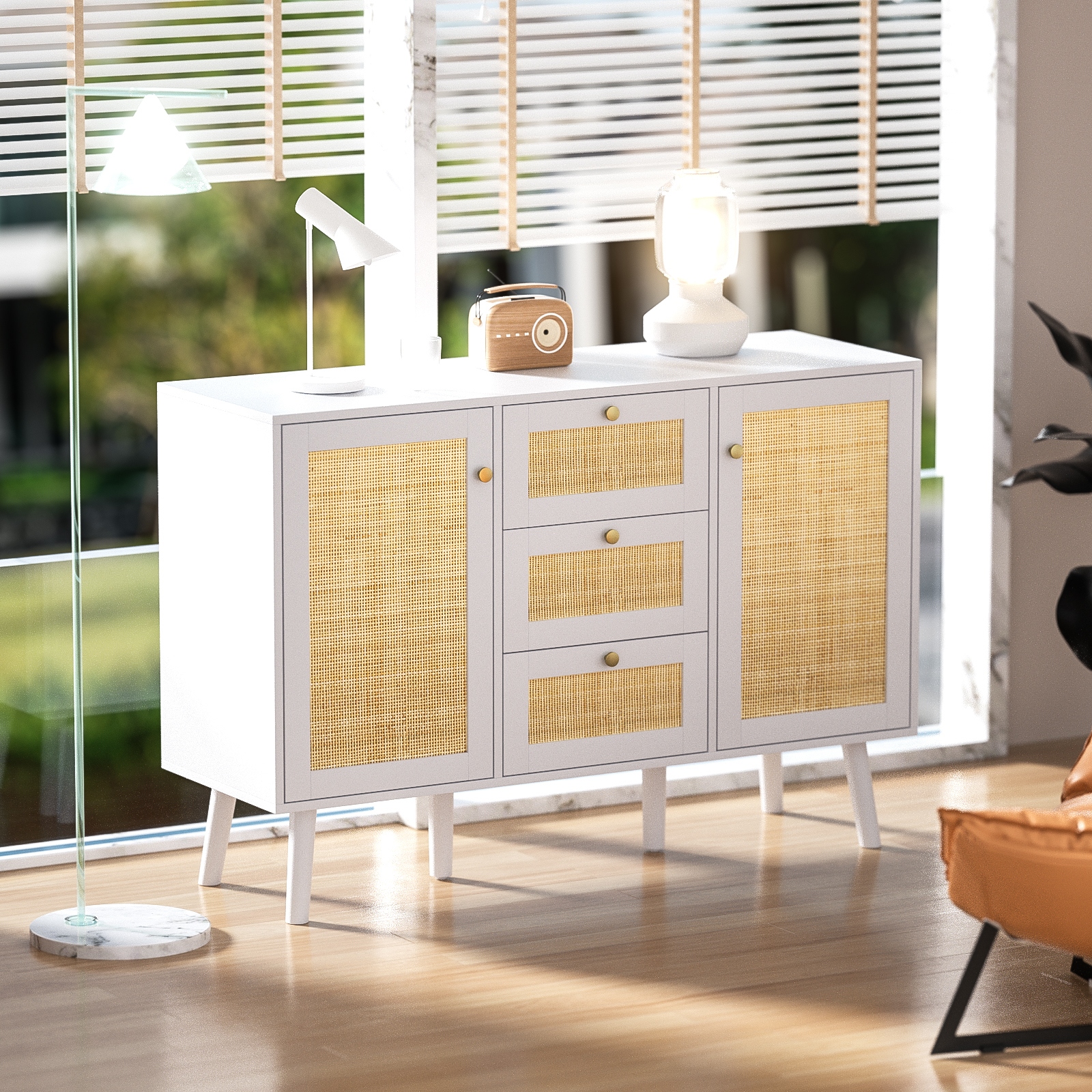 White and best sale rattan buffet