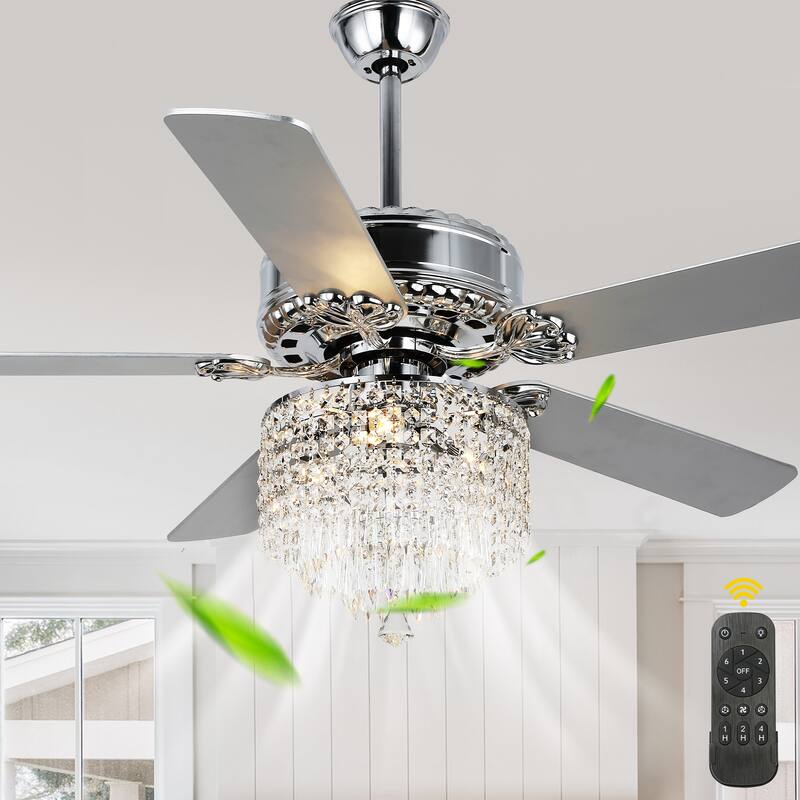 52" Modern Indoor Reversible Crystal Drum Ceiling Fan with Remote Control and Light Kit 6-speed DC Motor