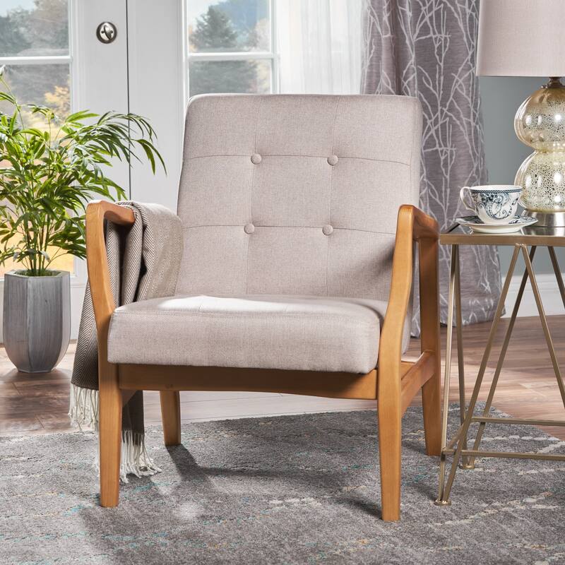 Mid-century Modern Club Chair, Arm Chair For Living Room Or Bedroom, Wood Frame - Beige
