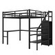preview thumbnail 11 of 12, Luxury Full Size Loft Bed with L-shaped Desk and USB, Metal Loft Bed with Wardrobe, Adjustable Shelf & LED, Black