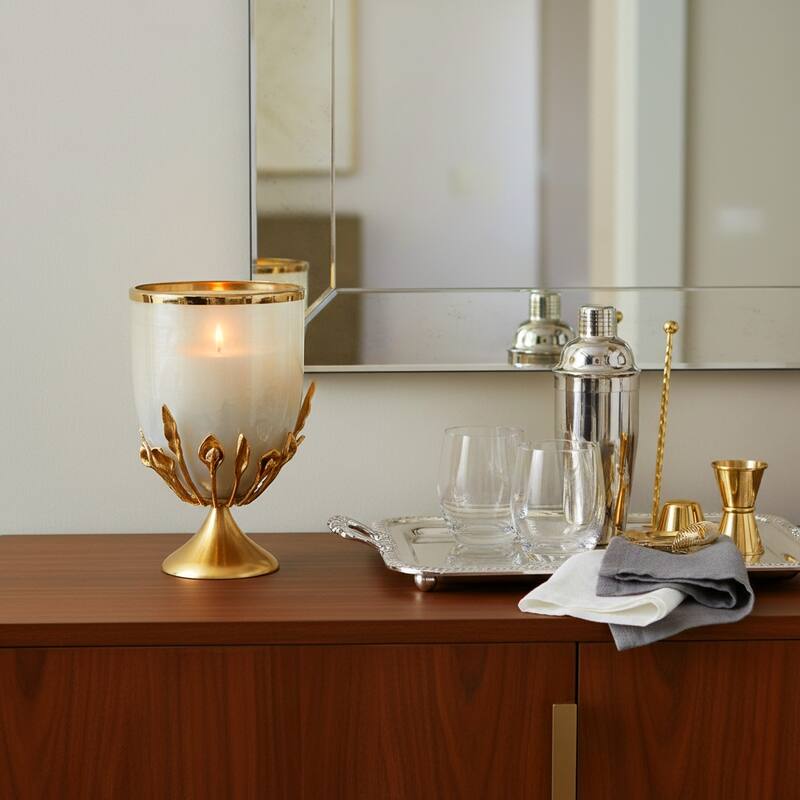 Glass Candle Holder Pedestal Hurricane Contemporary Tabletop Accent - 15.0"