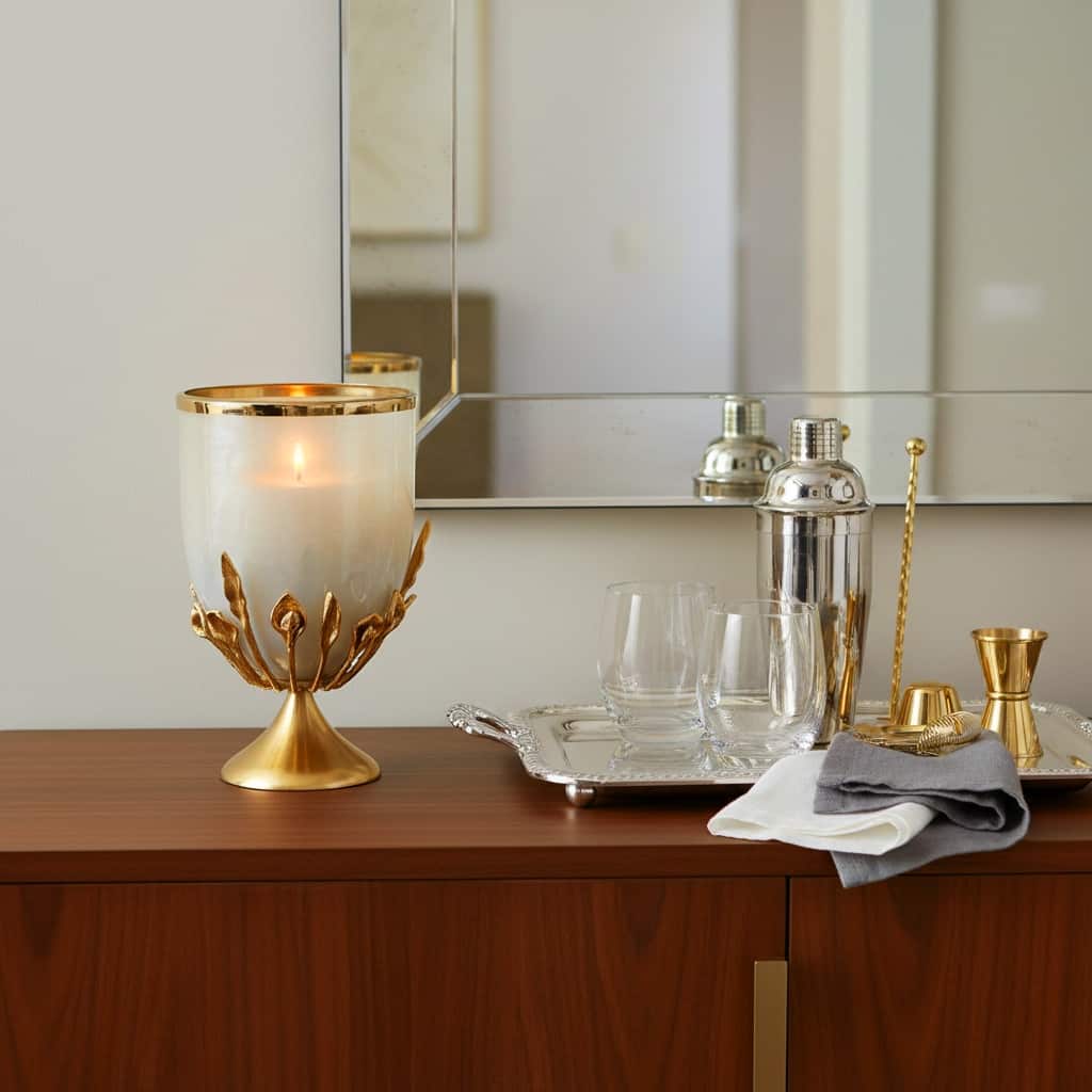 Glass Candle Holder Pedestal Hurricane Contemporary Tabletop Accent