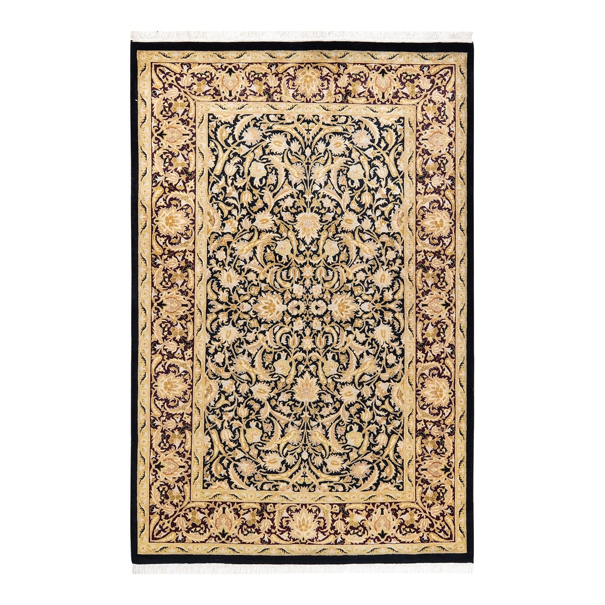 Overton Hand Knotted Wool Traditional Oriental Black Area Rug - 4' x 6'