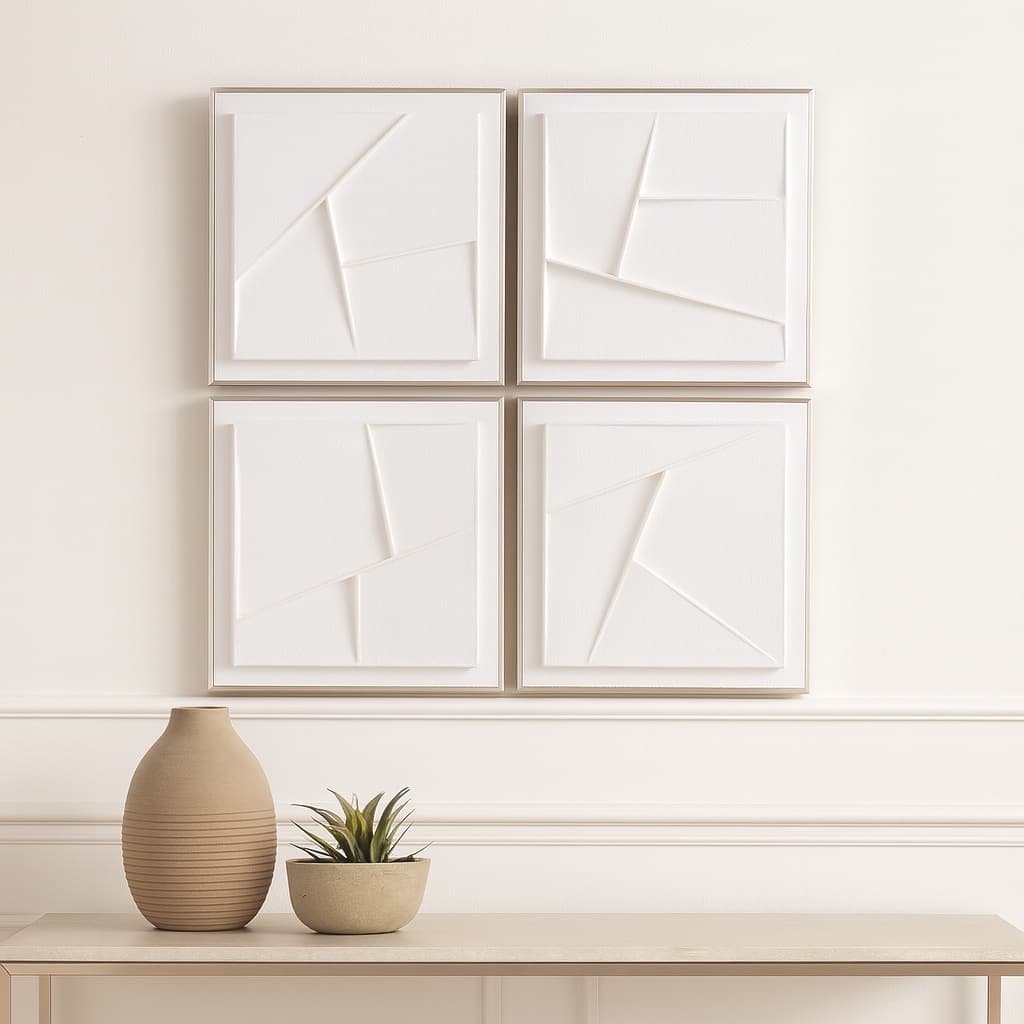 Canvas Wall Art Dimensional Plaster Paintings (Set of 4) - 20" White