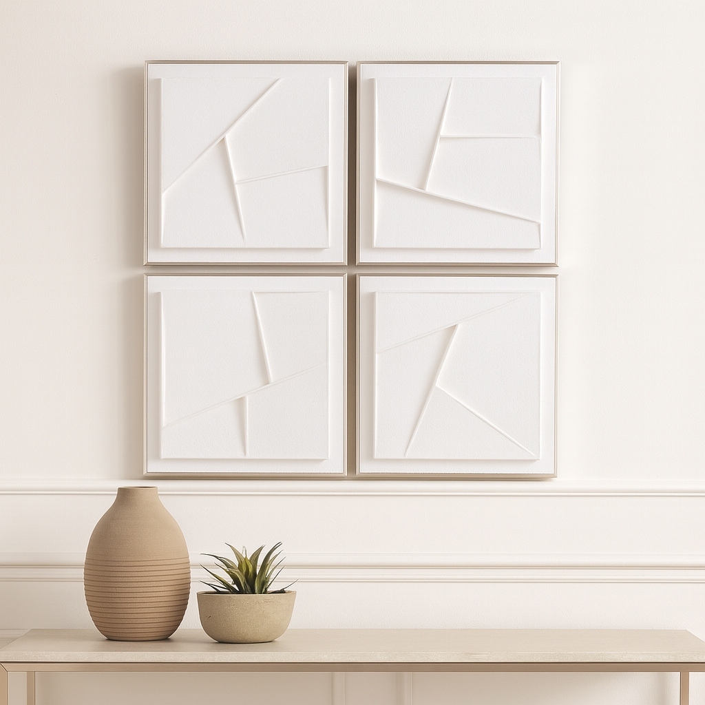 Canvas Wall Art Dimensional Plaster Paintings (Set of 4) - 20" White