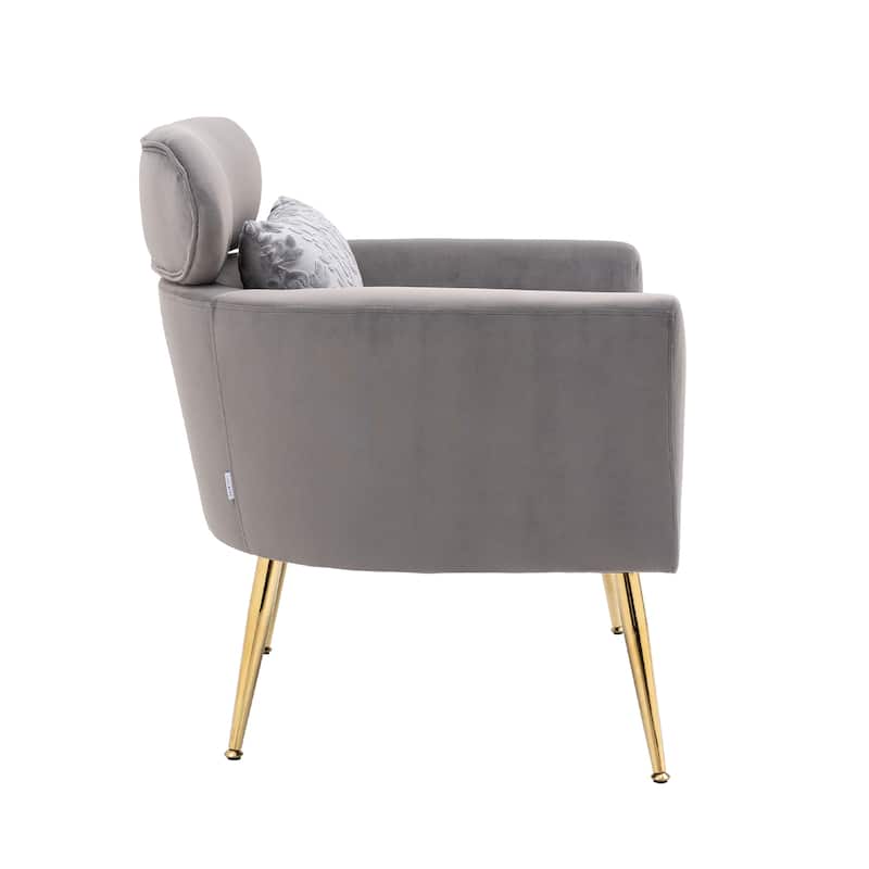 Velvet Upholstered Accent Chair With A Pillow