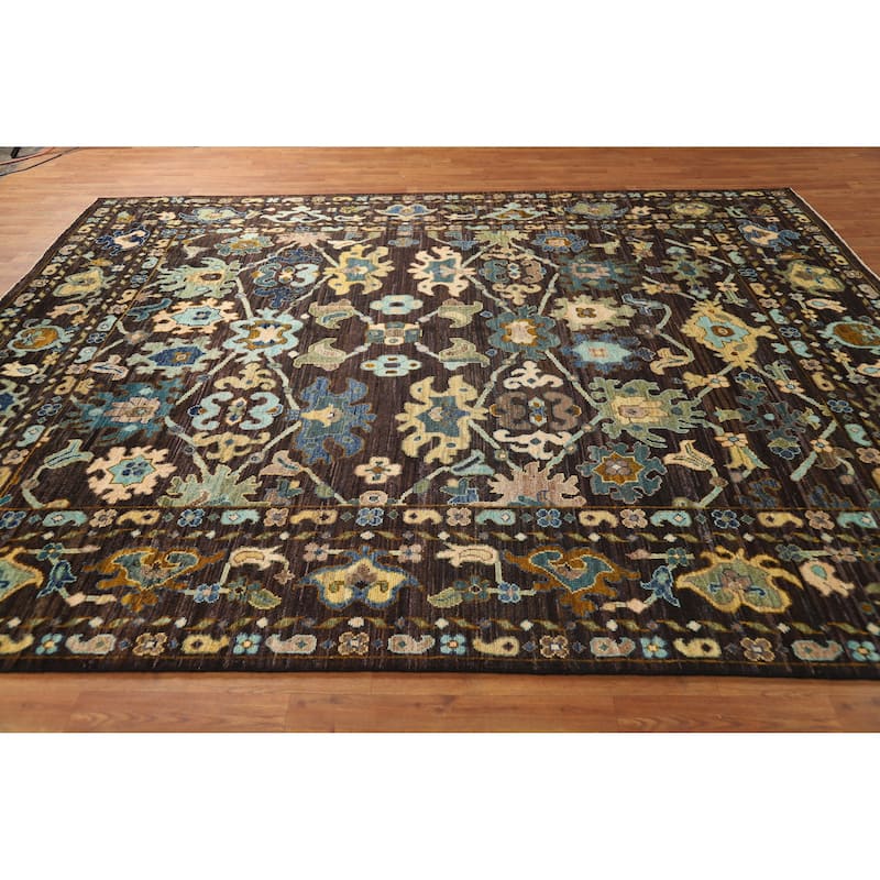Hand Knotted Oriental 100% Wool Carpet Transitional All-Over Brown Oushak Area Rug - 10' 0'' X 8' 1''