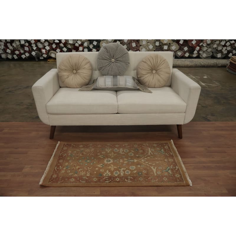 Hand Knotted Oriental 100% Wool Carpet Traditional All-Over Brown Ziegler Area Rug - 3' 11'' X 2' 0''