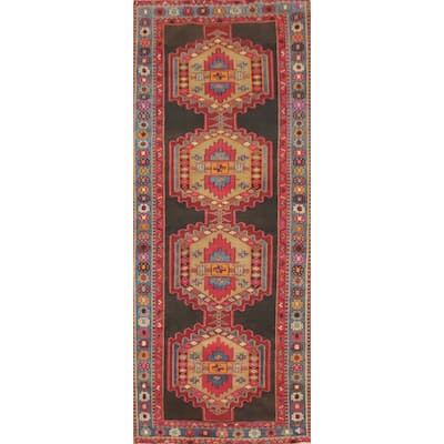 Hand Knotted Oriental 100% Wool Carpet Traditional Geometric Greys & Charcoal Ardebil Runner Rug - 10' 1'' X 3' 8''