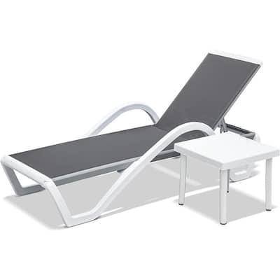 Adjustable Aluminum Chaise Lounge Set ,All-Weather Pool Chair and Side Table ,1 Lounge Chair and 1 Plastic Table