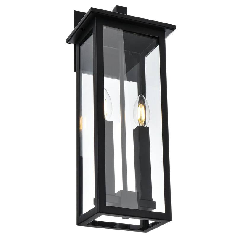2-Light Outdoor Wall Sconce, Exterior Porch Light Wall Mount Lantern with Clear Glass for House, Farmhouse Sconces Lantern