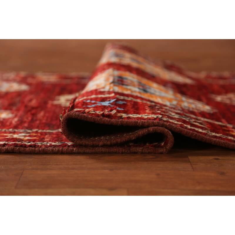 Red Moroccan Oriental Runner Rug Hand-Knotted Wool Carpet - 2'8" x 9'11"