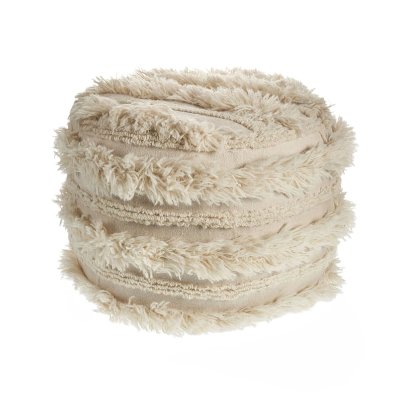 HomeRoots 18" Ivory 100% Cotton Ottoman