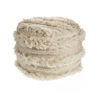 HomeRoots 18" Ivory 100% Cotton Ottoman