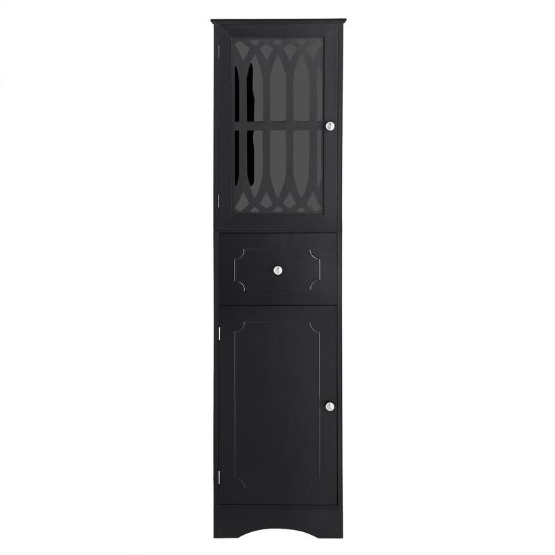 Freestanding Adjustable Storage Cabinet with Metal Knobs, Acrylic Panel Door Cabinet, Groove Pattern Drawer and Door Cabinet