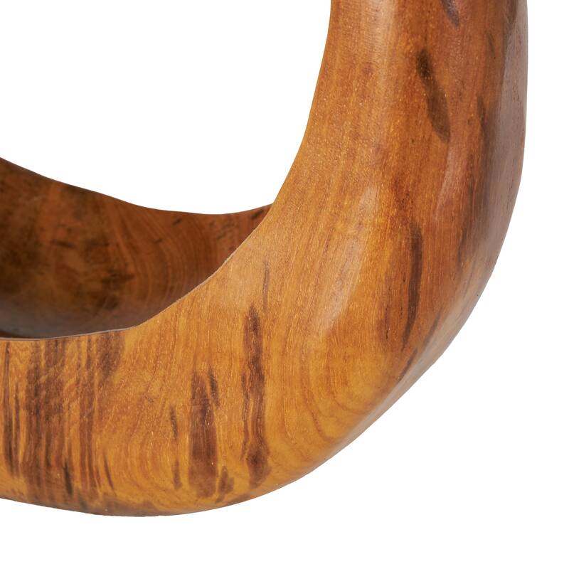 Teak Wood Abstract Handmade Round Sculpture - Brown - Roche River Decor