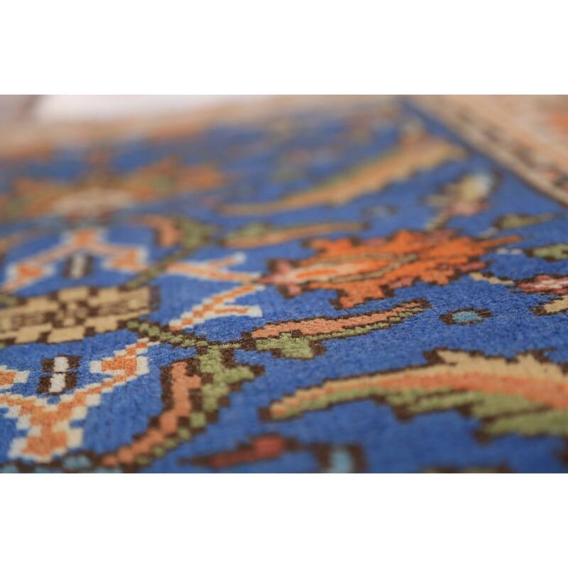 Blue Floral Oushak Indian Foyer Rug Handmade Wool Carpet - 3'0"x 5'0"