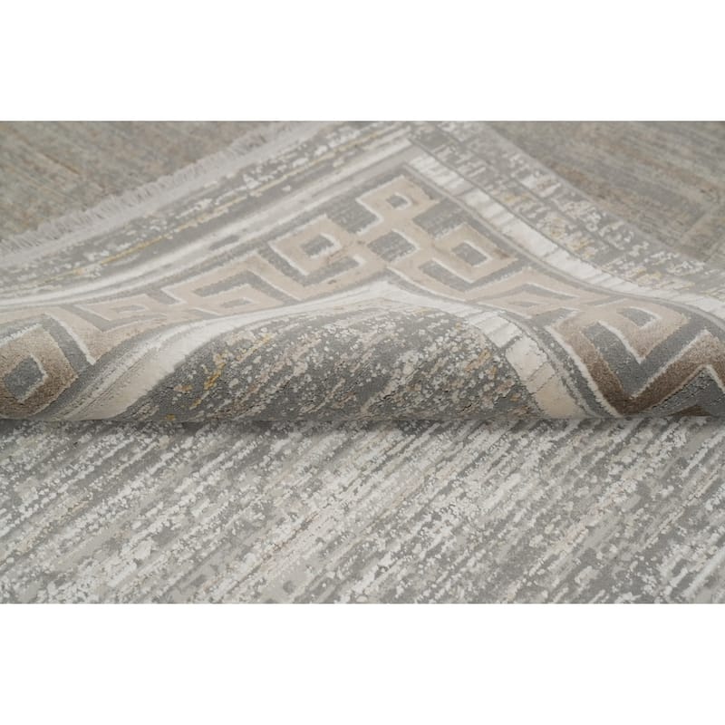 Machine Made Oriental Polyester Carpet Abstract Greys & Charcoal Distressed Area Rug - 7' 5'' X 5' 2''