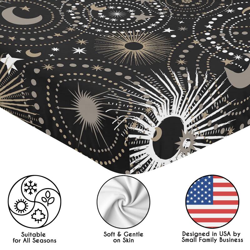 Sweet Jojo Designs Black Space Moon and Stars Boy, Girl, Unisex/Gender Neutral Fitted Crib Sheet - Gold & Silver Celestial, Sky