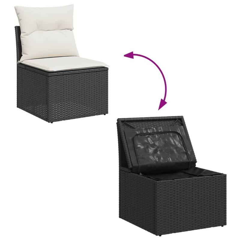 vidaXL Garden Sofa Set Black (rattan), Cream White (cushions) - 24.4 x 25.8 x 27.2