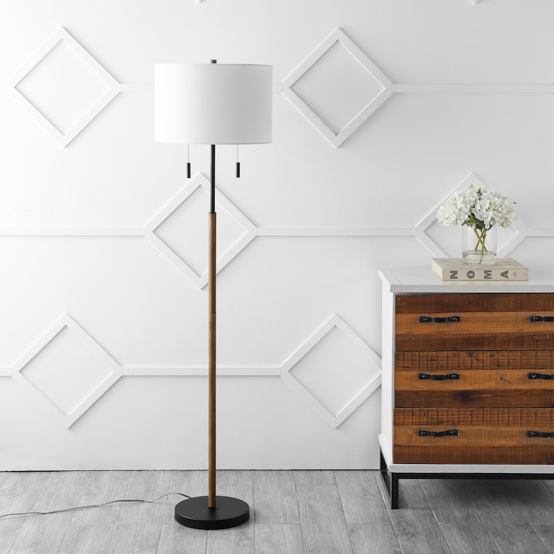 Koda 61" Rustic Farmhouse Iron Candlestick Pull Chains LED Floor Lamp, Brown Wood Finish/Black by JONATHAN Y