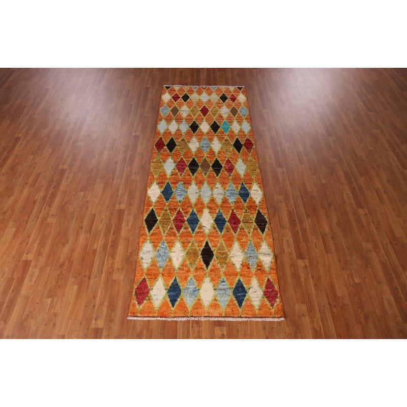 Trellis Moroccan Runner Rug Hand-Knotted Wool Carpet - 3'7" x 9'7"