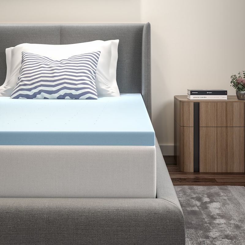 Gel Infused Hypoallergenic Cooling Memory Foam Mattress Topper - Blue - Twin - 2 Inch