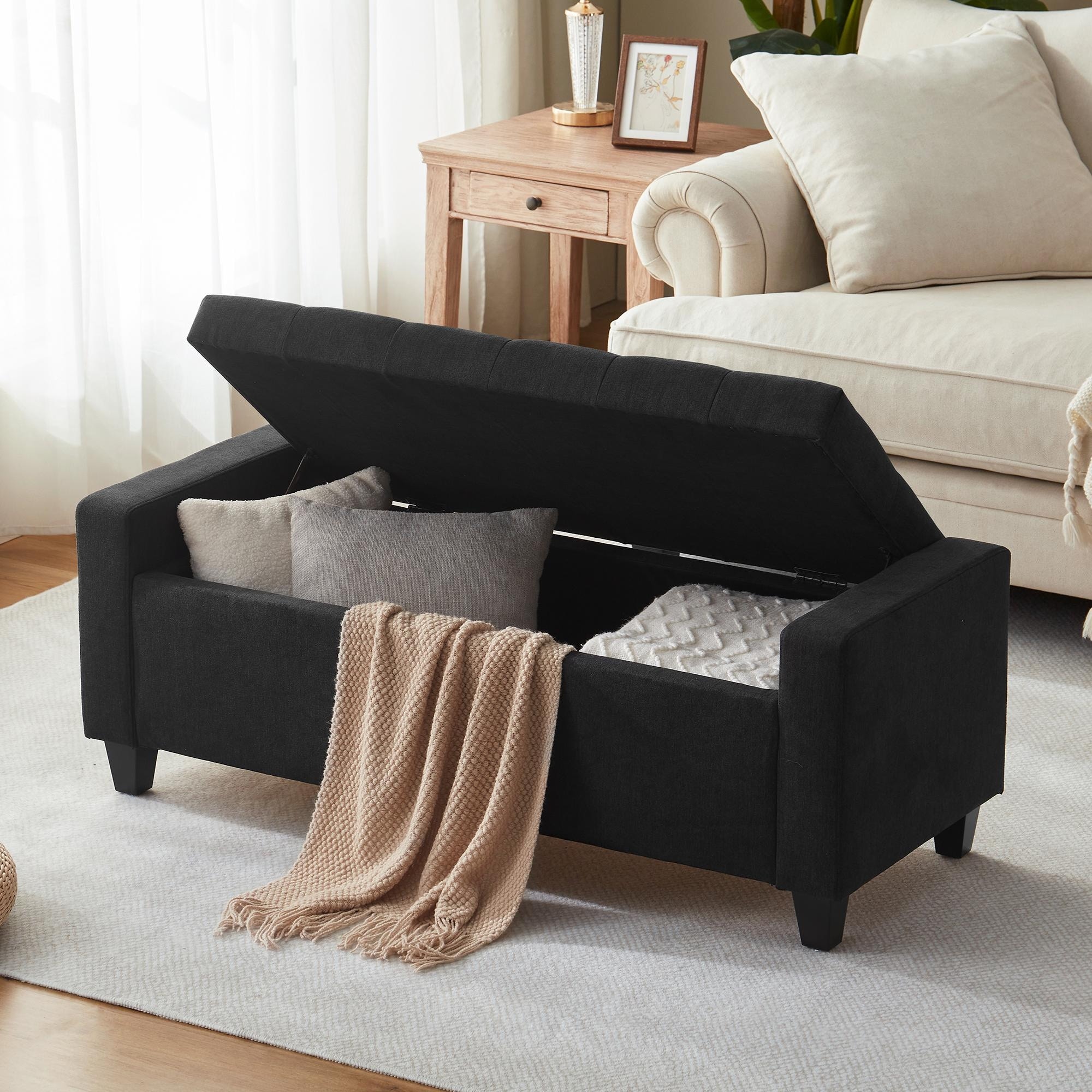 HUIMO Modern Upholstered Flip-Top Storage Ottoman