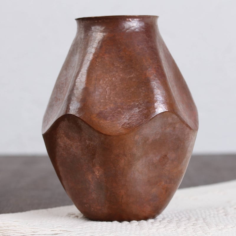 Handmade Abstract Pentagon Copper vase (Mexico)