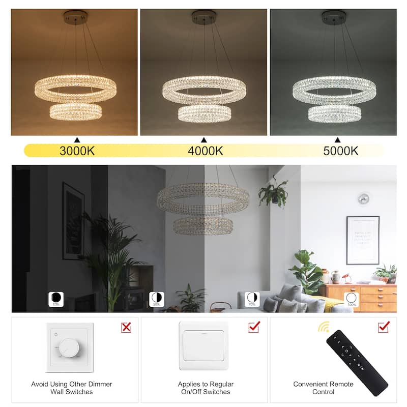 Modern Dimmable LED Crystal Drum Chandelier Glam Ring Lights