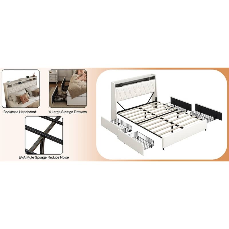 Queen Bed Frame with Ergonomic Headboard