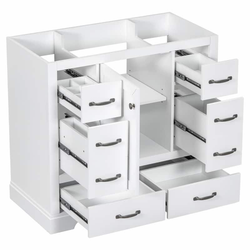36" Bathroom Vanity with Sink Combo: Six Drawers, Multi-Functional Divider, Adjustable Shelf - without sink - White