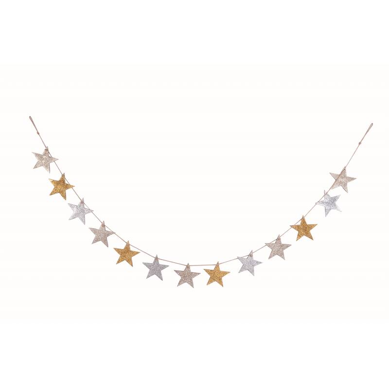 Transpac Wood 48 in. Multicolor Everyday Glitter Star Garland