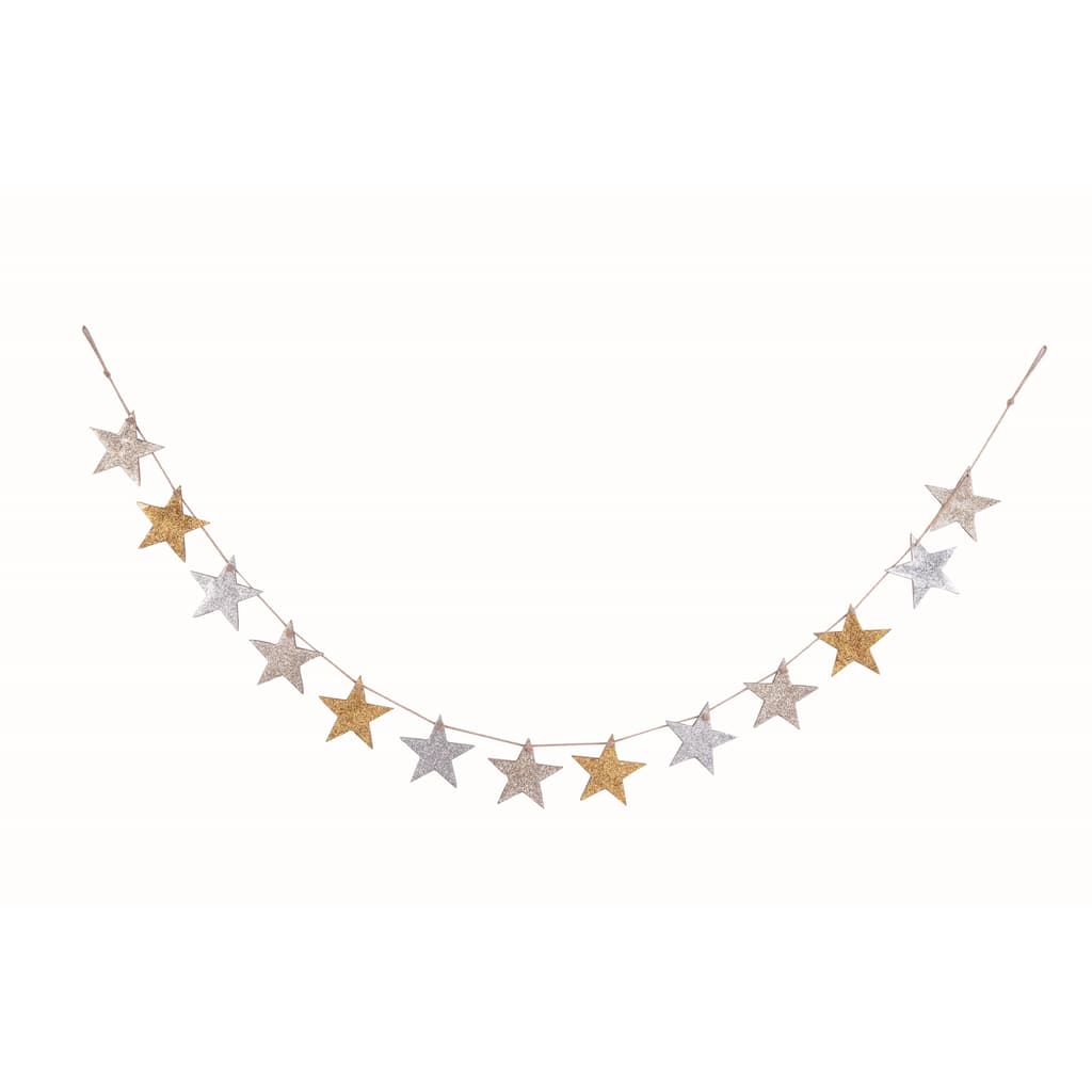 Transpac Wood 48 in. Multicolor Everyday Glitter Star Garland