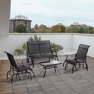 Outsunny 4 Pieces Gliders Set, Outdoor Furniture Sets with 2-Person Glider Patio Bench, Single Sling Chair and Coffee Table