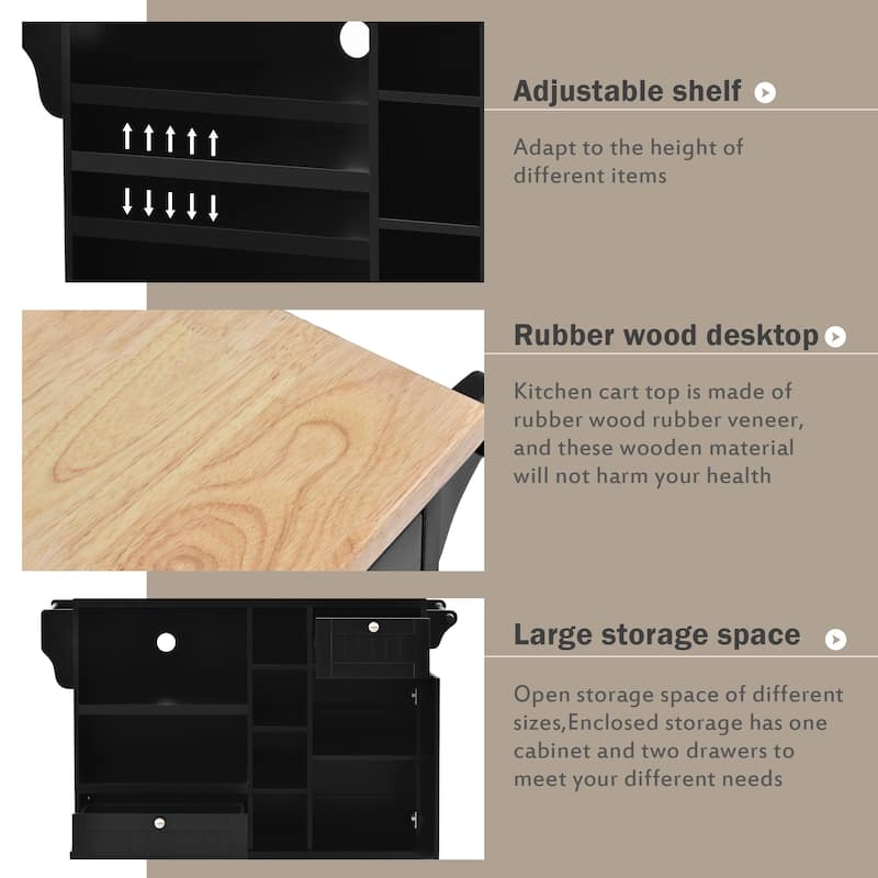 Rolling Kitchen lsland with Adjust Layer and Open Compartments
