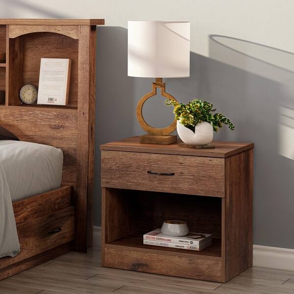 slide 2 of 10, OS Home and Office Furniture Model 6006 One Drawer Mountain Oak Nightstand
