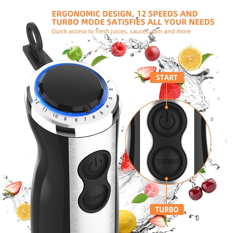 Acekool 5-in-1 Immersion Electric Hand Blender, Handheld Stick Mixer with  Chopper Bowl, Milk Frother, Egg Whisk, 20 Oz Beaker