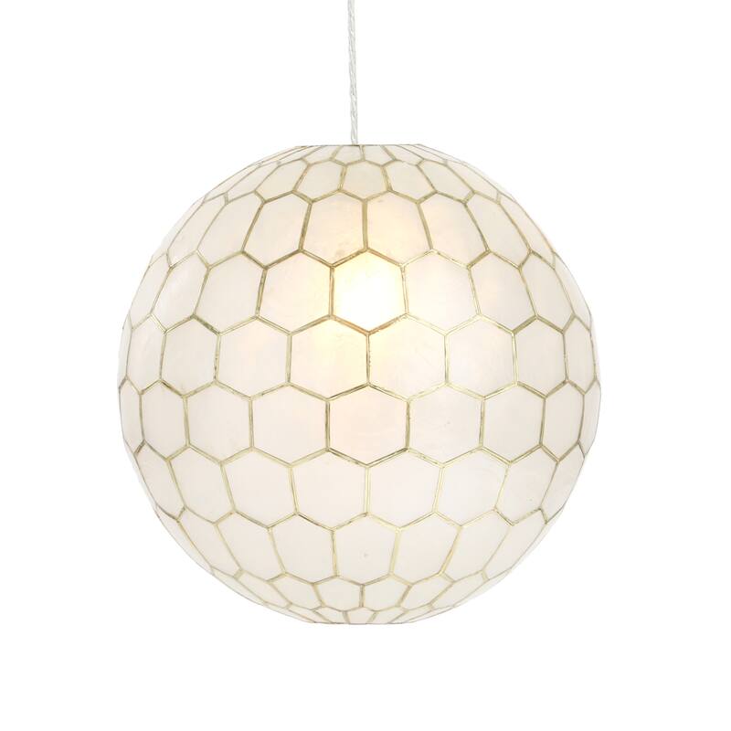 Capiz Honeycomb Globe Pendant Light - 16.0"L x 16.0"W x 15.0"H - Gold