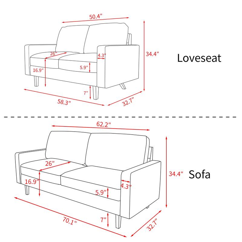 Velvet 2 Piece Loveseat and Sofa Living Room Set