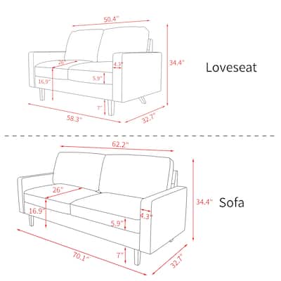 Velvet 2 Piece Loveseat and Sofa Living Room Set