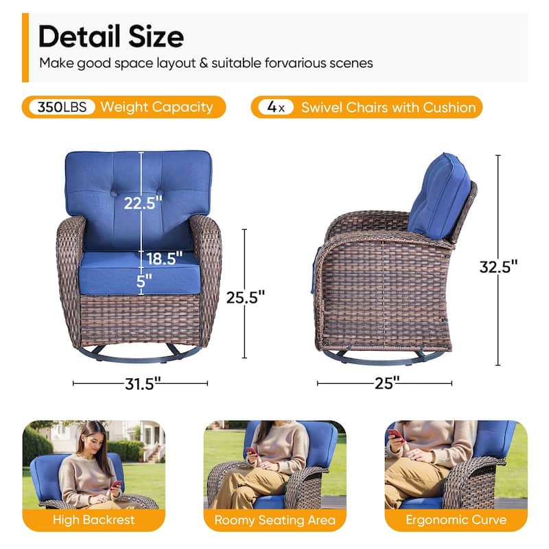 Pocassy Outdoor Swivel Chair Set Patio Funiture Chairs